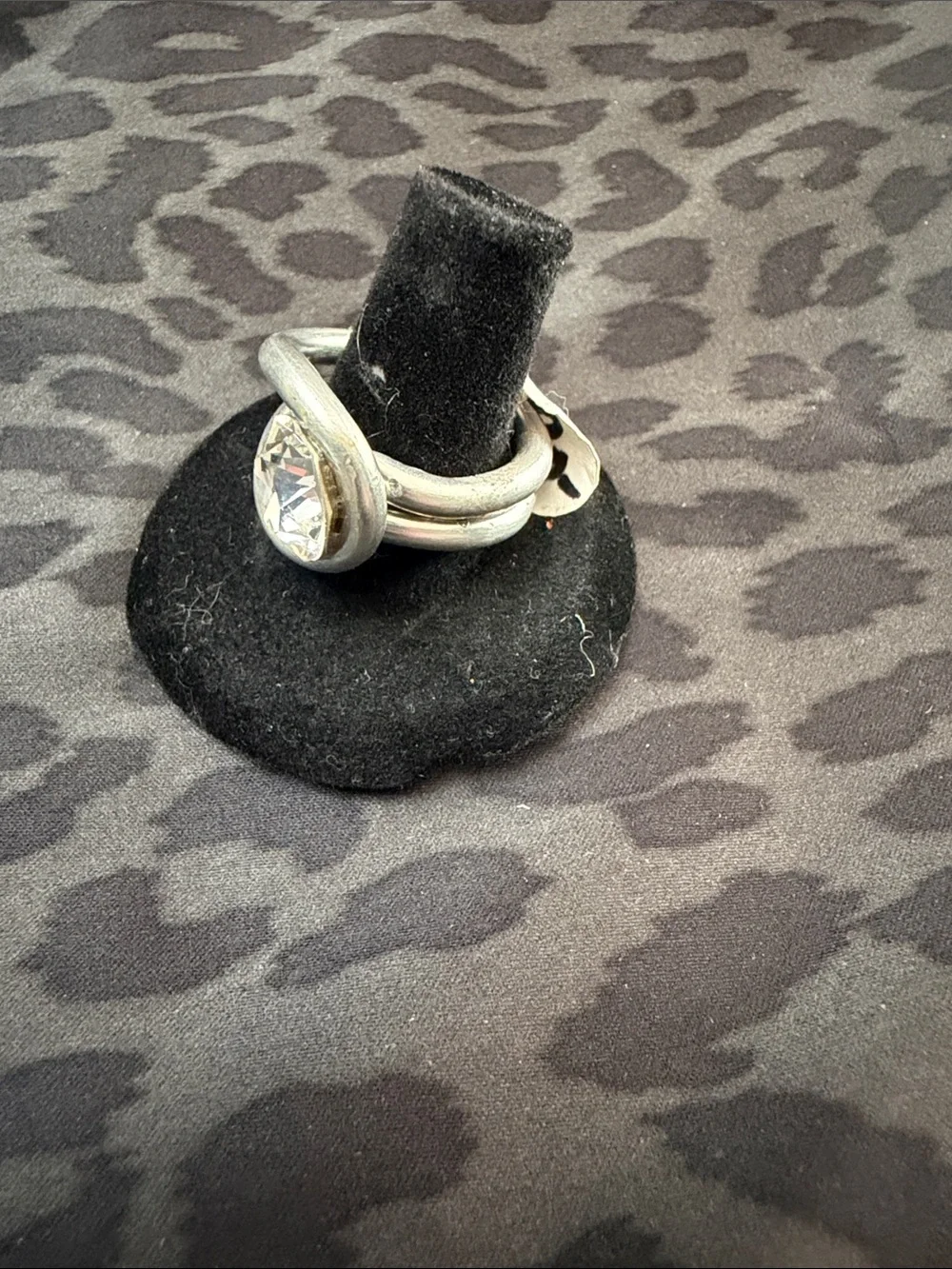 Silver Swirl Ring with Clear Crystal